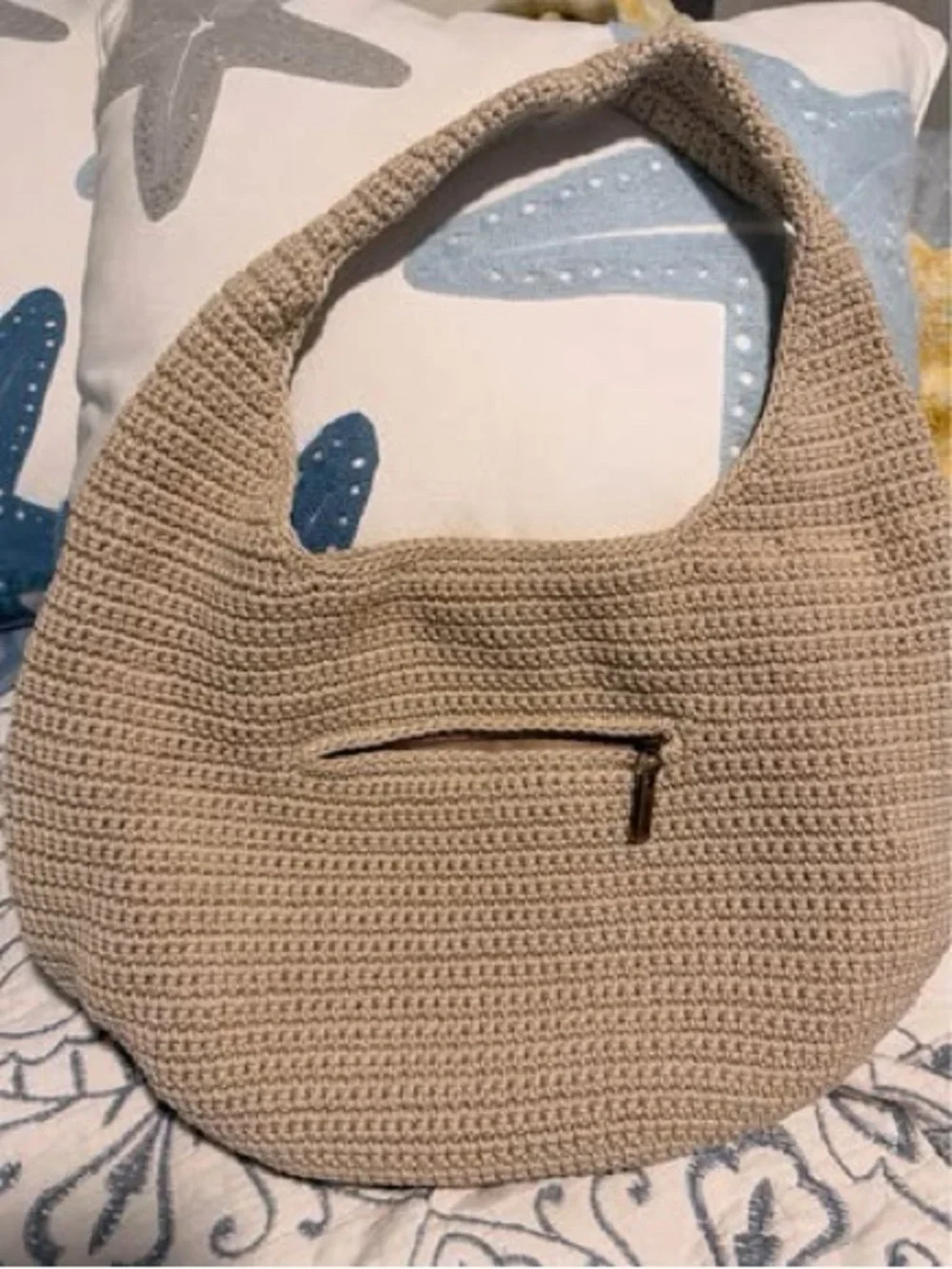 Beige Crochet Hobo Bag - Women